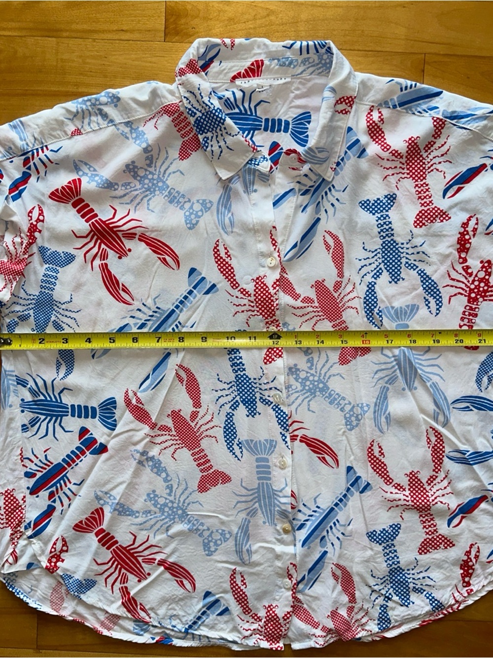 Jane + Delancey Shirt Womens L Lobster Print Button Down Coastal Rayon Patriotic - Picture 8 of 9